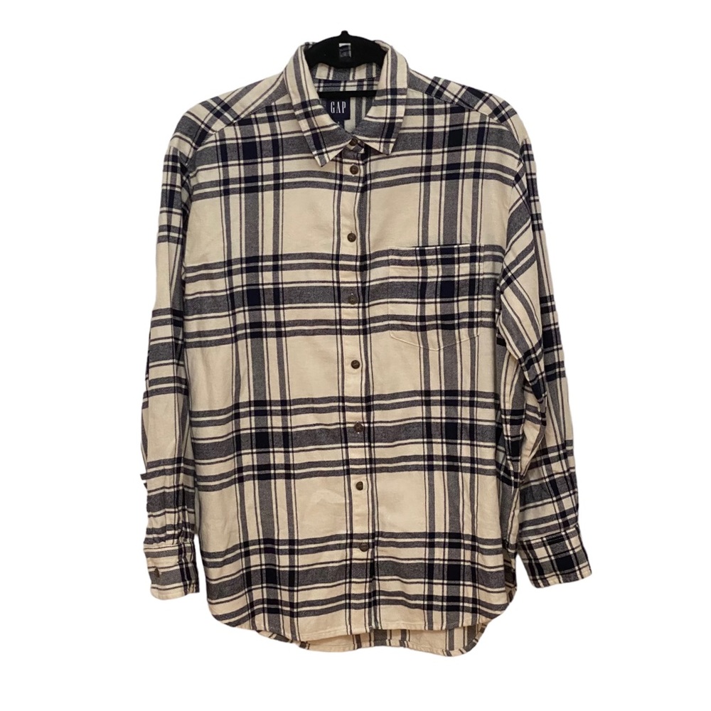 Gap Plaid Button Down Long Sleeve Cotton Shirt Blue & White Small